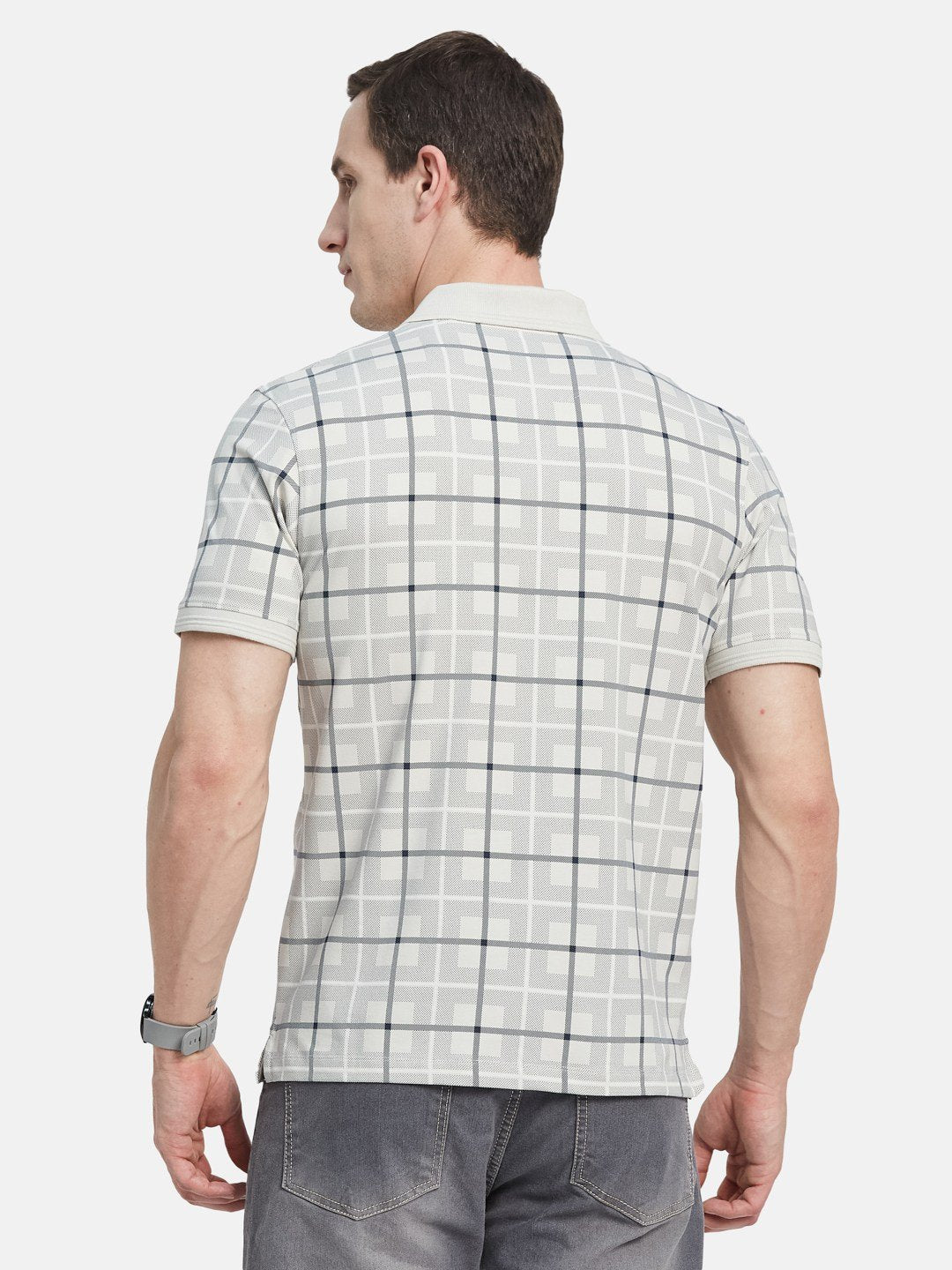 AOP CHECK PRINT POLO NECK SINGLE JERSEY KNITLYCRA T-SHIRT