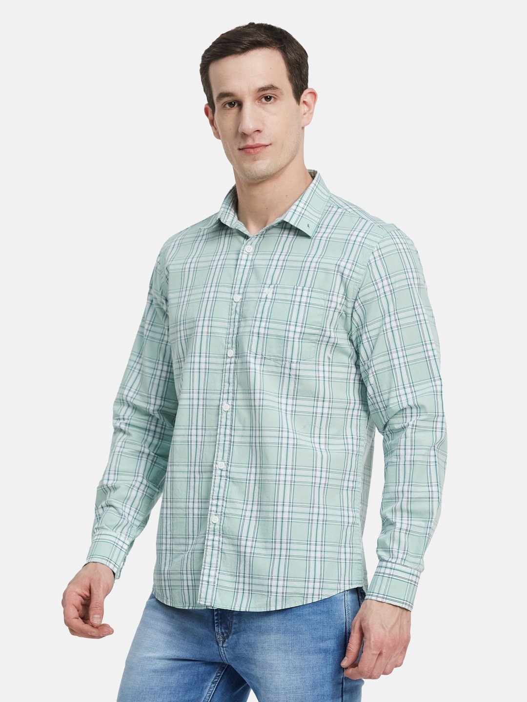 METTLE Men Spread Collar Tartan Checked Cotton Casual Shirt