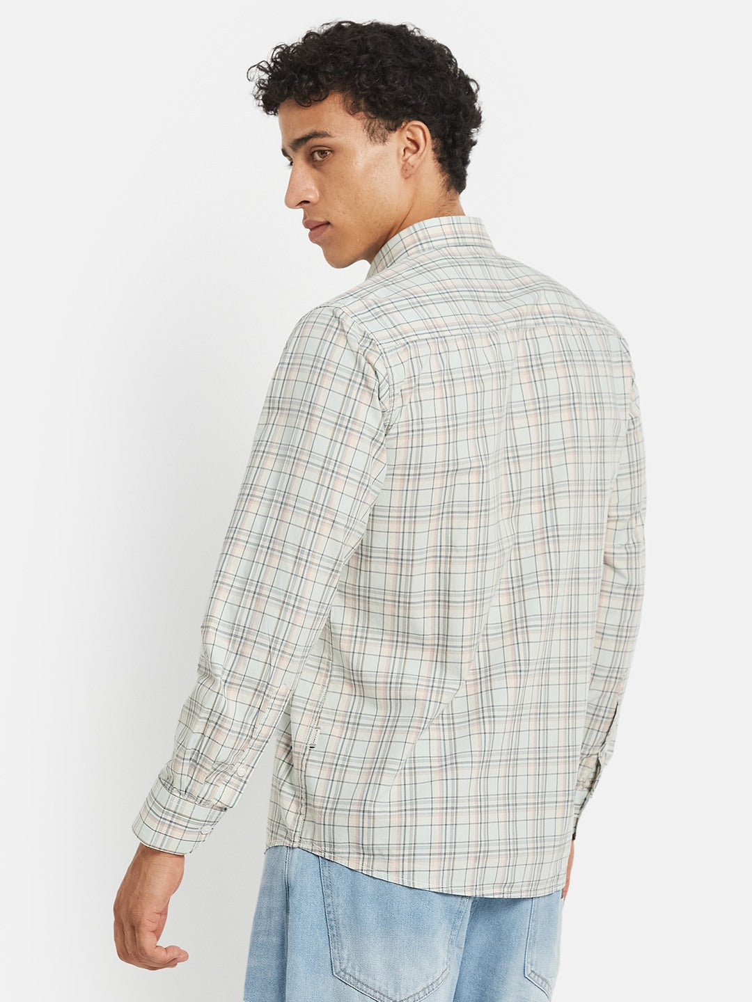 METTLE Men Tartan Checked Spread Collar Cotton Casual Shirt