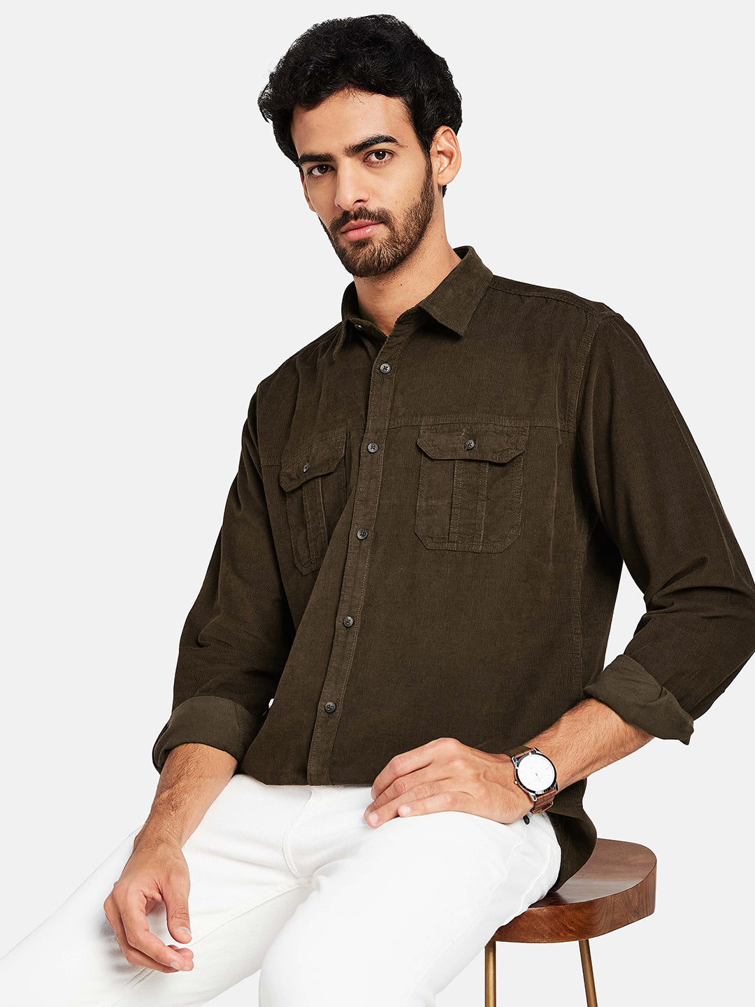 Mettle Spread Collar Long Sleeves Casual Cotton Shirt