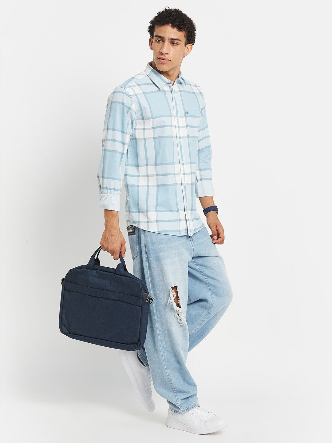 METTLE SS25 Striped Cotton Spread Collar Casual Shirt