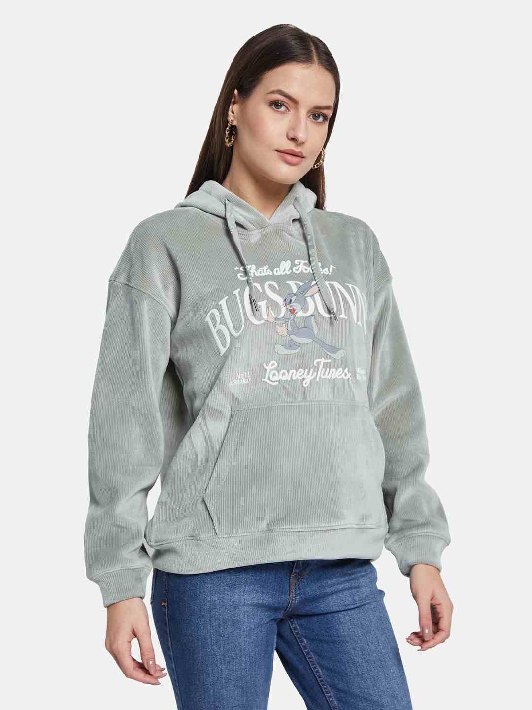 METTLE Women Graphic Printed Hooded Sweatshirt
