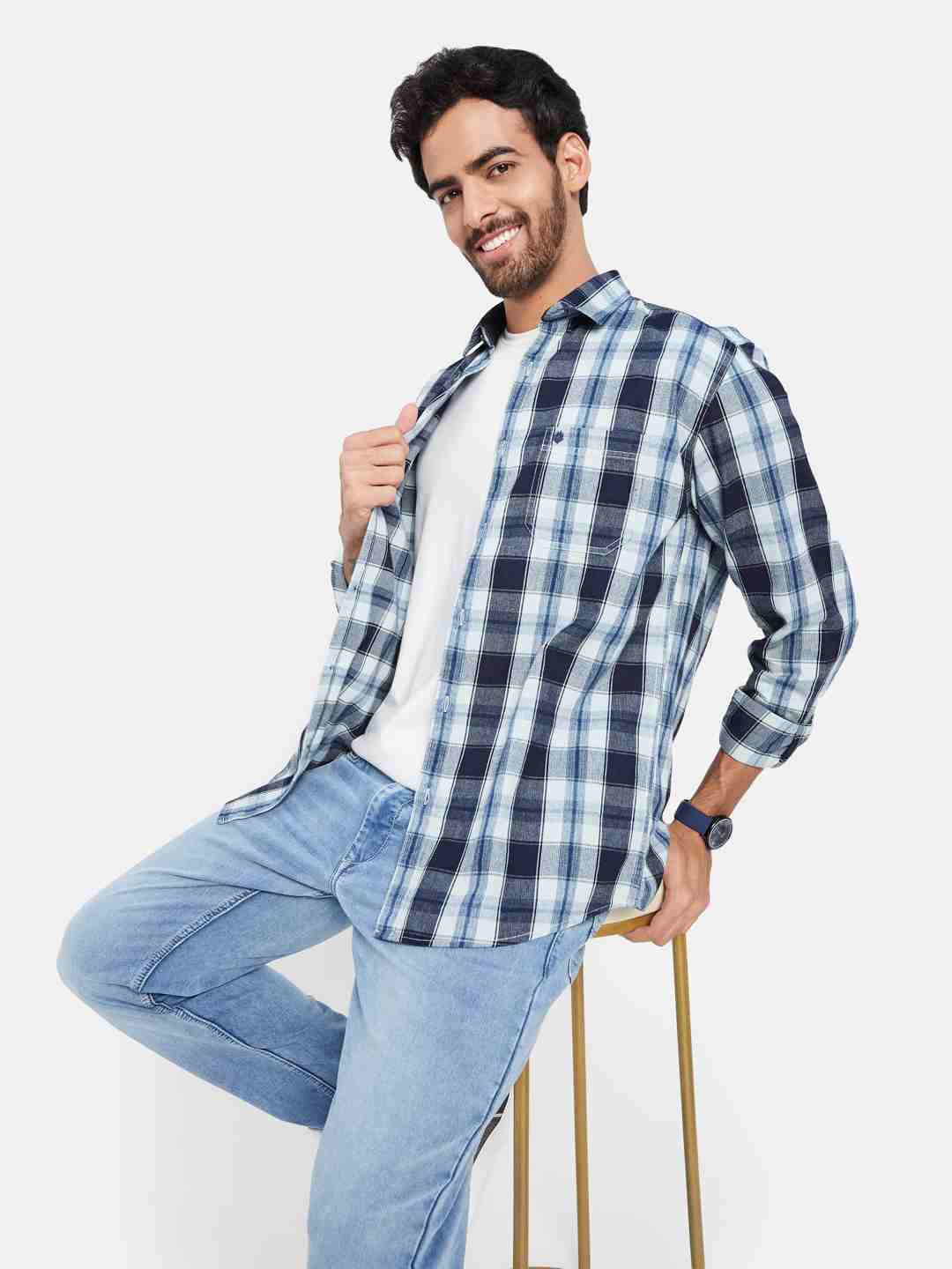 Mettle Tartan Checked Cotton Casual Shirt