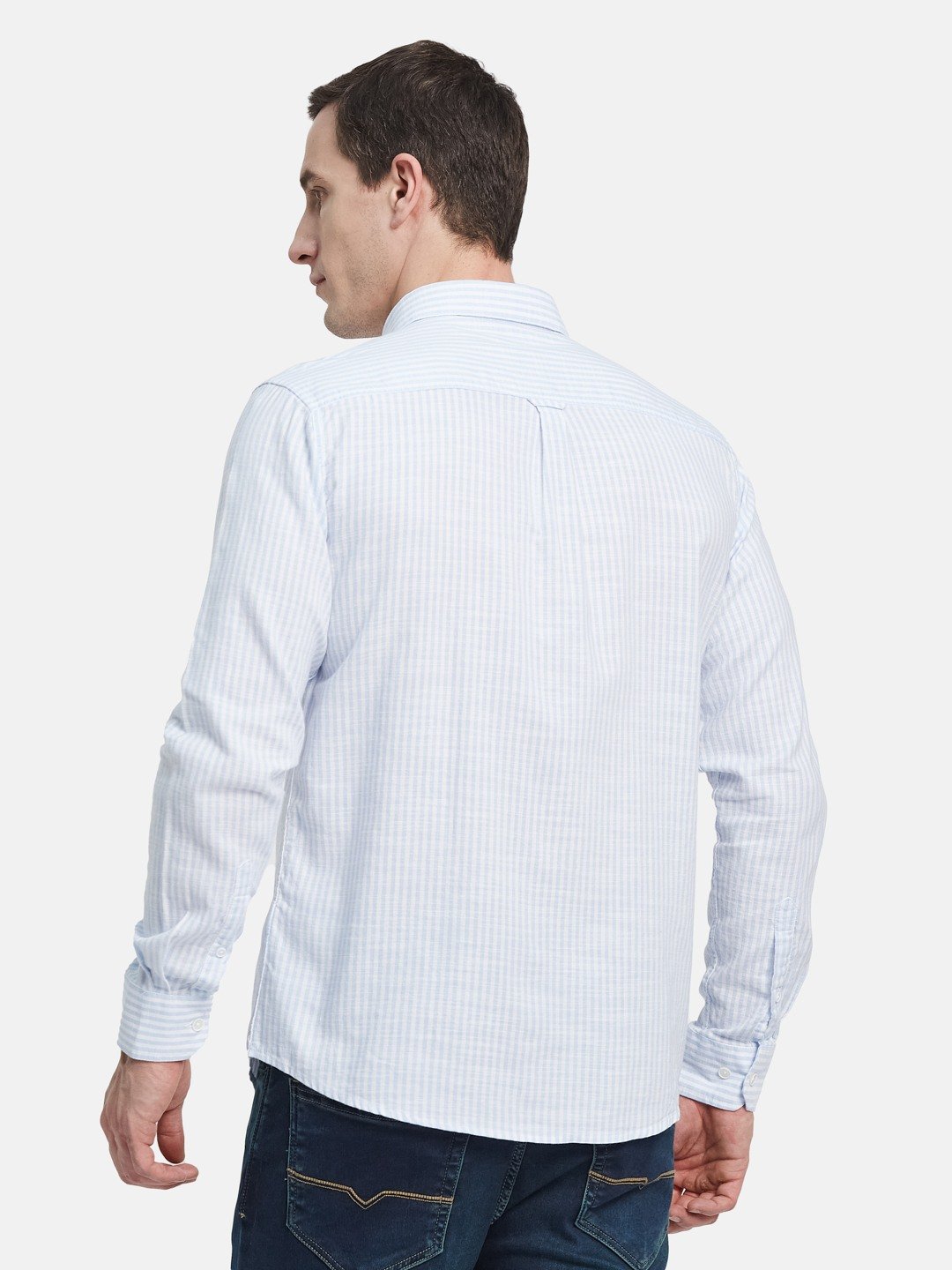 METTLE Men Spread Collar Vertical Striped Cotton Casual Shirt