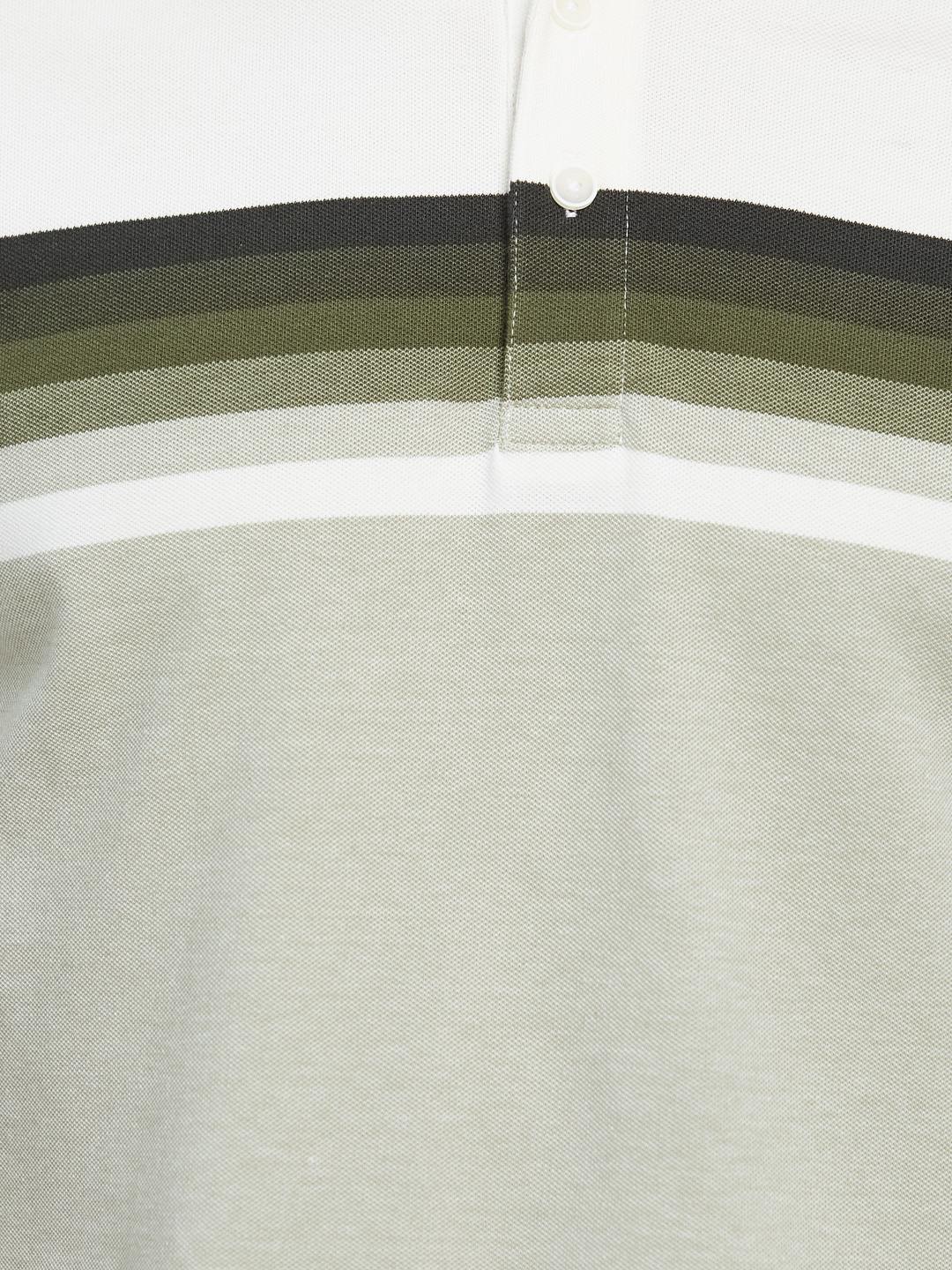 HORIZONTAL STRIPE POLO NECK PIQUE LYCRA T-SHIRT