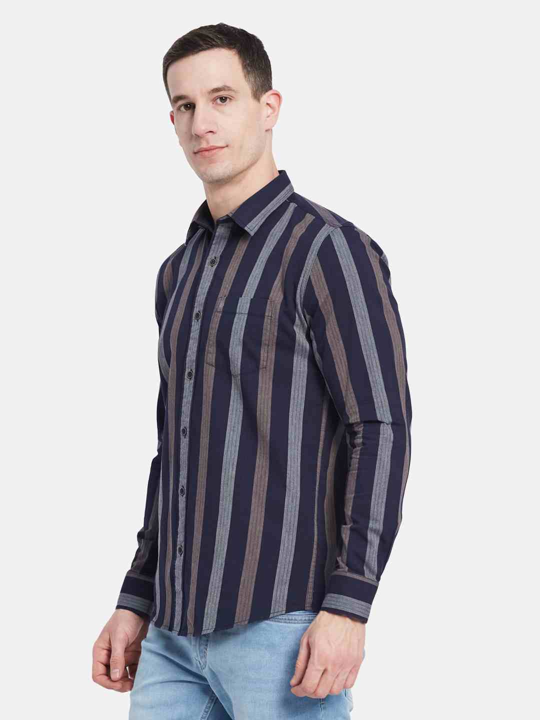 METTLE Men Multi Stripes Opaque Striped Casual Shirt