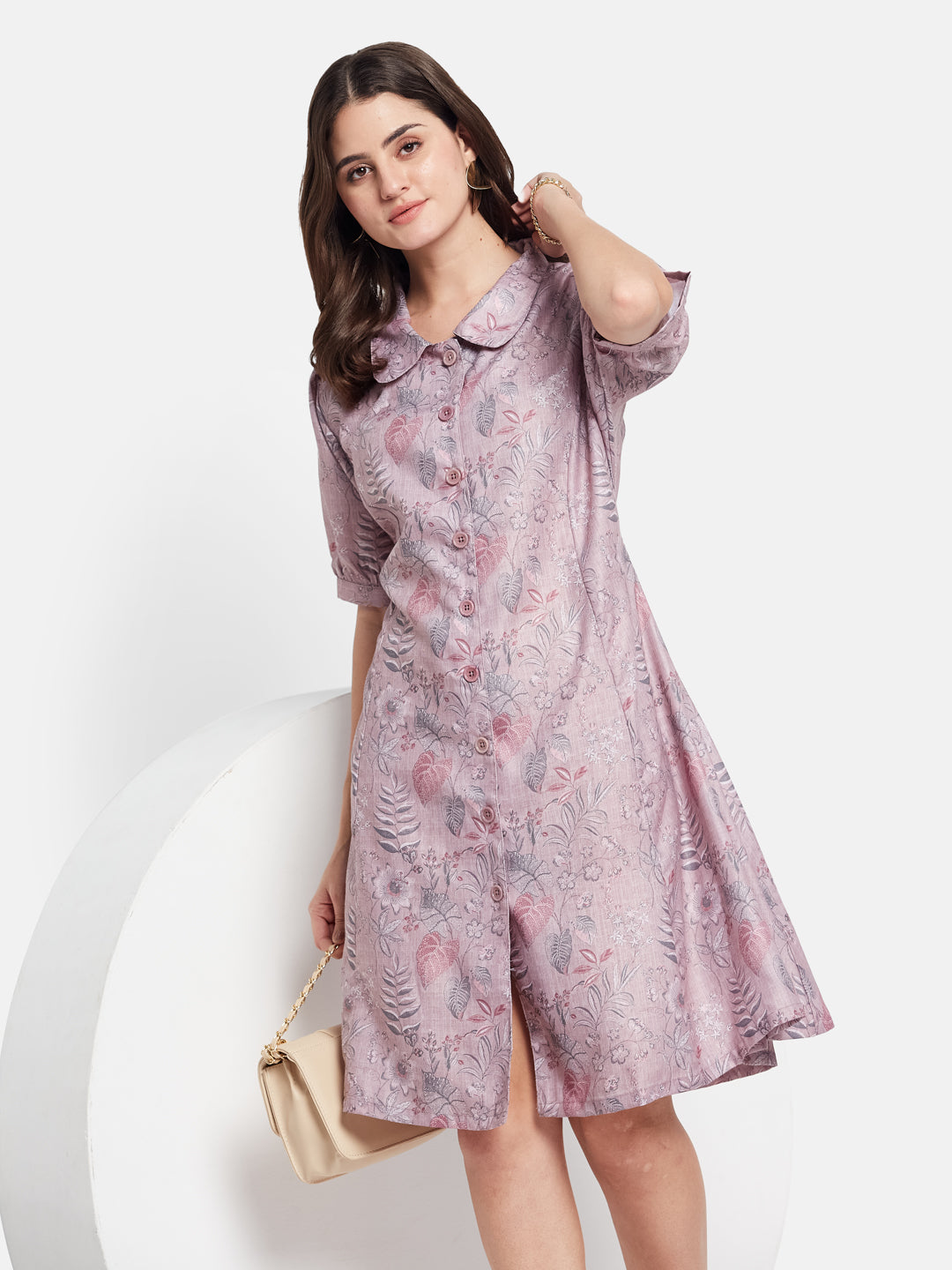 METTLE Women Floral Printed Cotton Shirt Dress