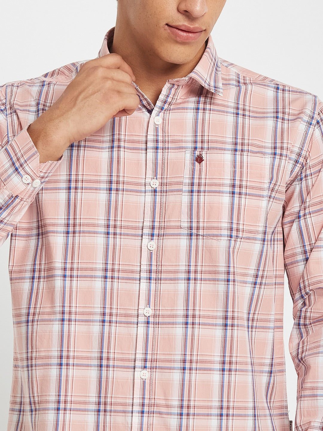 METTLE SS25 Checked Cotton Spread Collar Casual Shirt