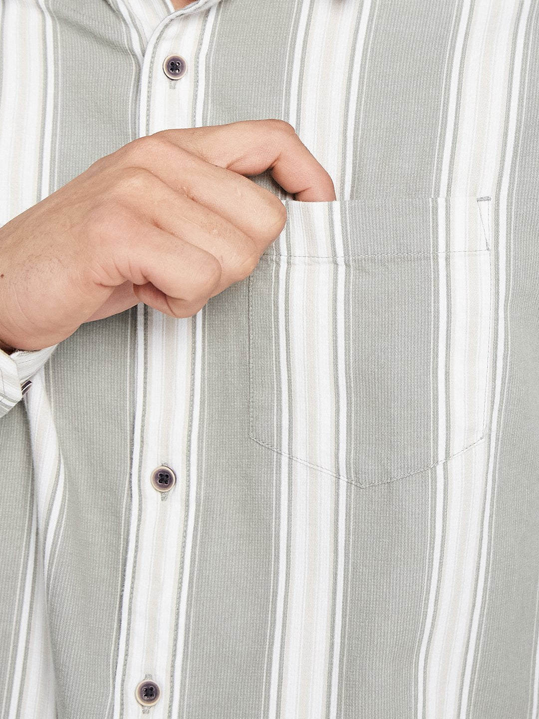 METTLE Men Vertical Striped Spread Collar Cotton Casual Shirt