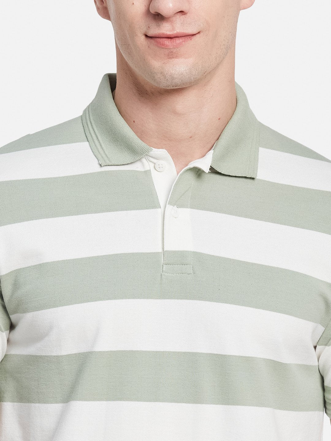 STRIPE POLO NECK PIQUE LYCRA  T-SHIRT
