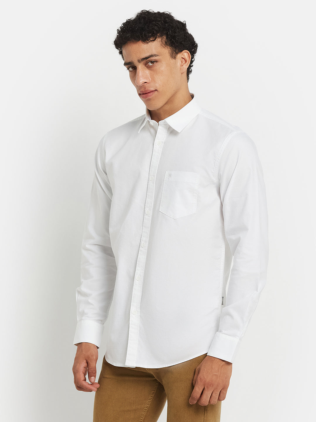 METTLE Men Solid Spread Collar Cotton Casual Shirt