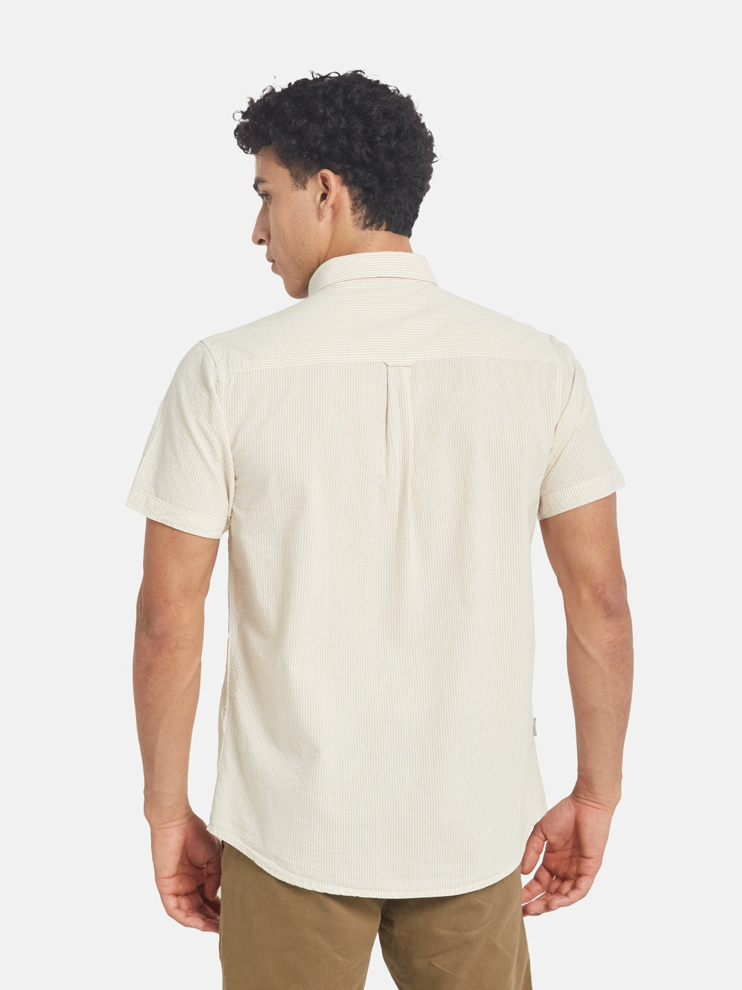 METTLE Striped Short Sleeves Cotton Casual Shirt