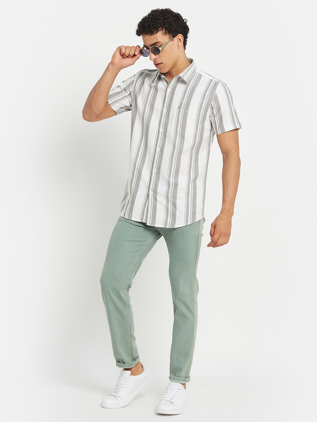 METTLE Vertical Striped Short Sleeves Cotton Shirt