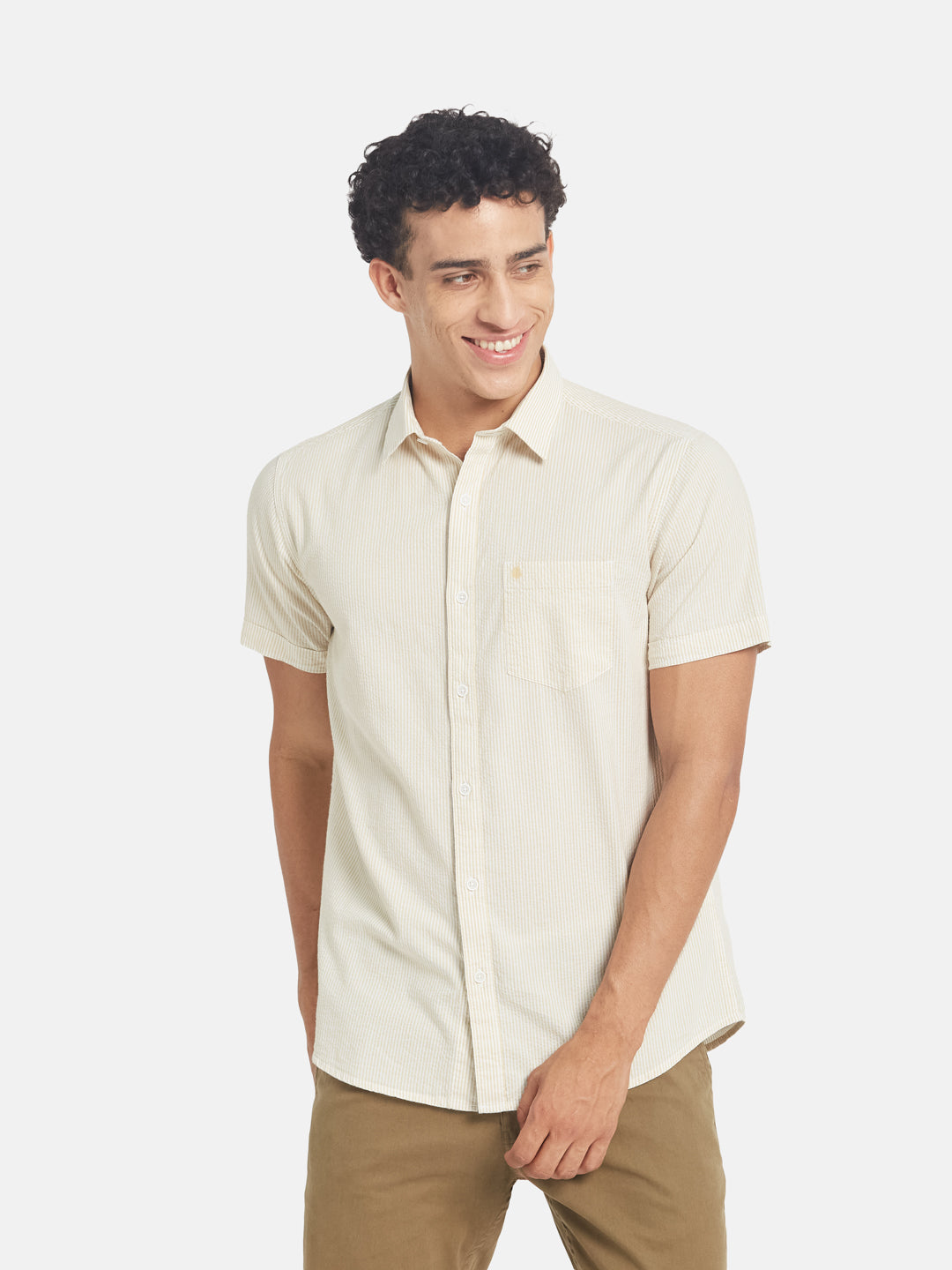 METTLE Striped Short Sleeves Cotton Casual Shirt