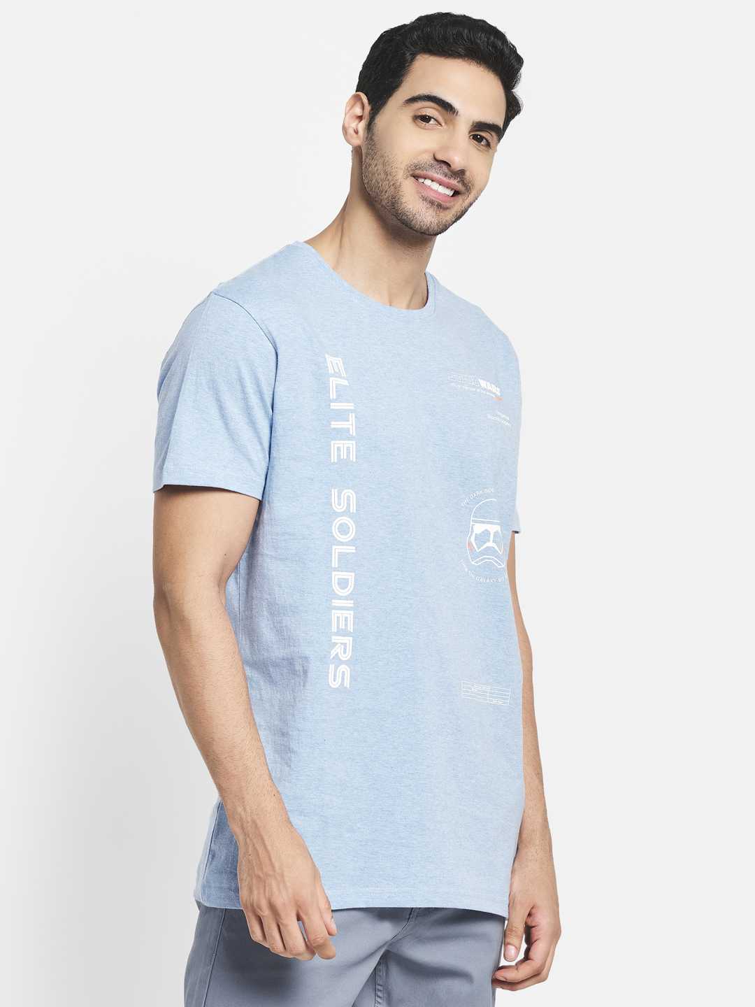 Octave Men Blue Typography Star Wars Printed Raw Edge T-Shirt