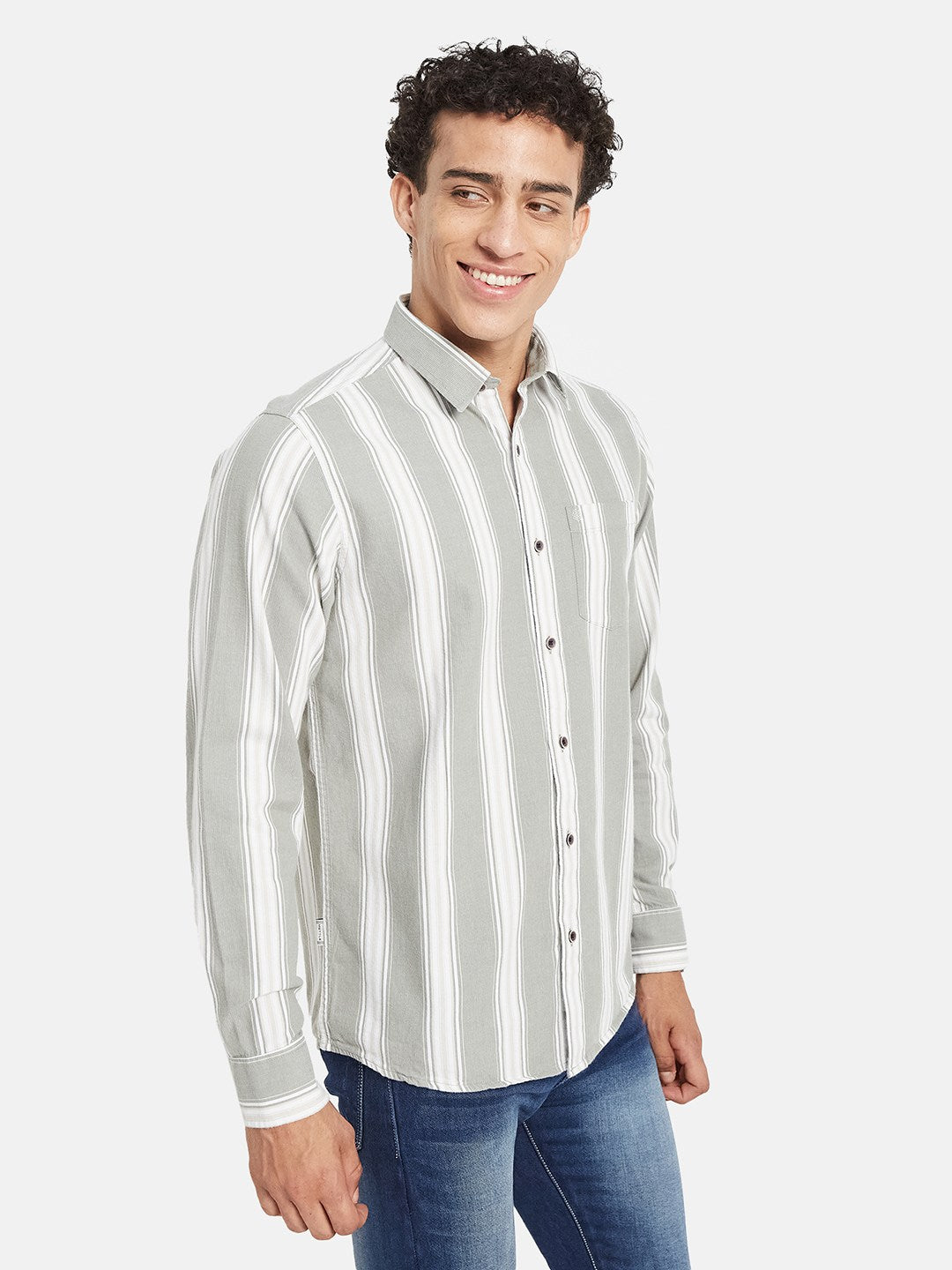 METTLE Men Vertical Striped Spread Collar Cotton Casual Shirt