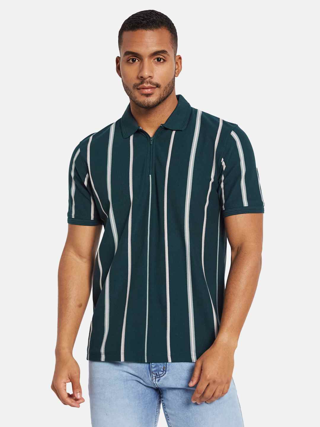 Octave Men Colourblocked Polo Collar T-shirt