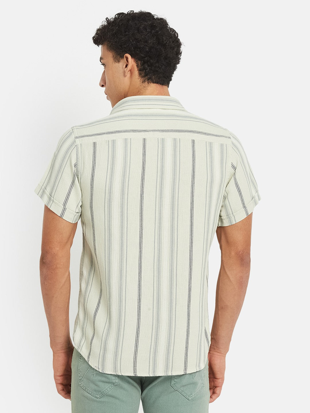 METTLE SS25 Striped Cotton Spread Collar Casual Shirt