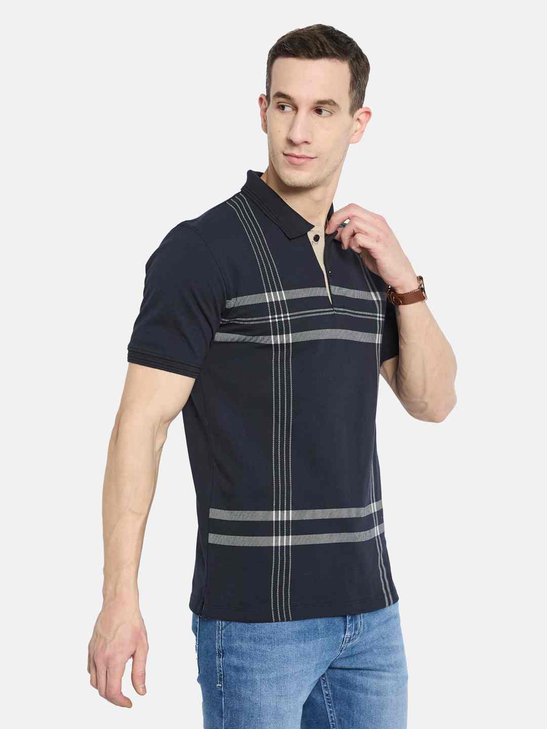 Octave Men Striped Polo Collar T-shirt