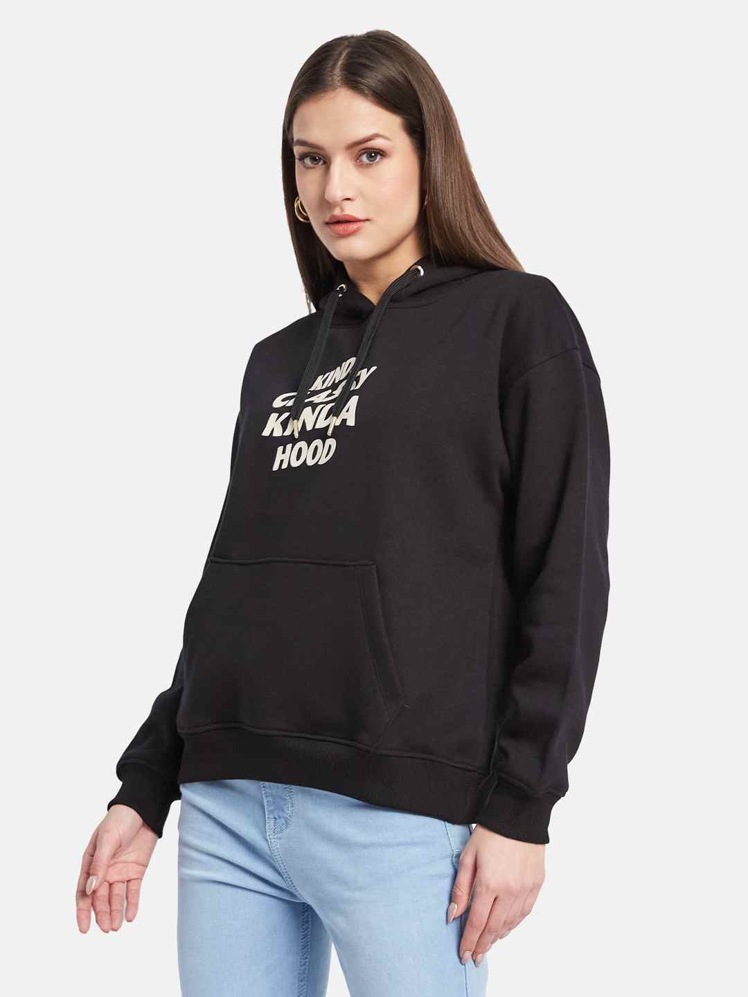 METTLE Women Printed Hooded Sweatshirt