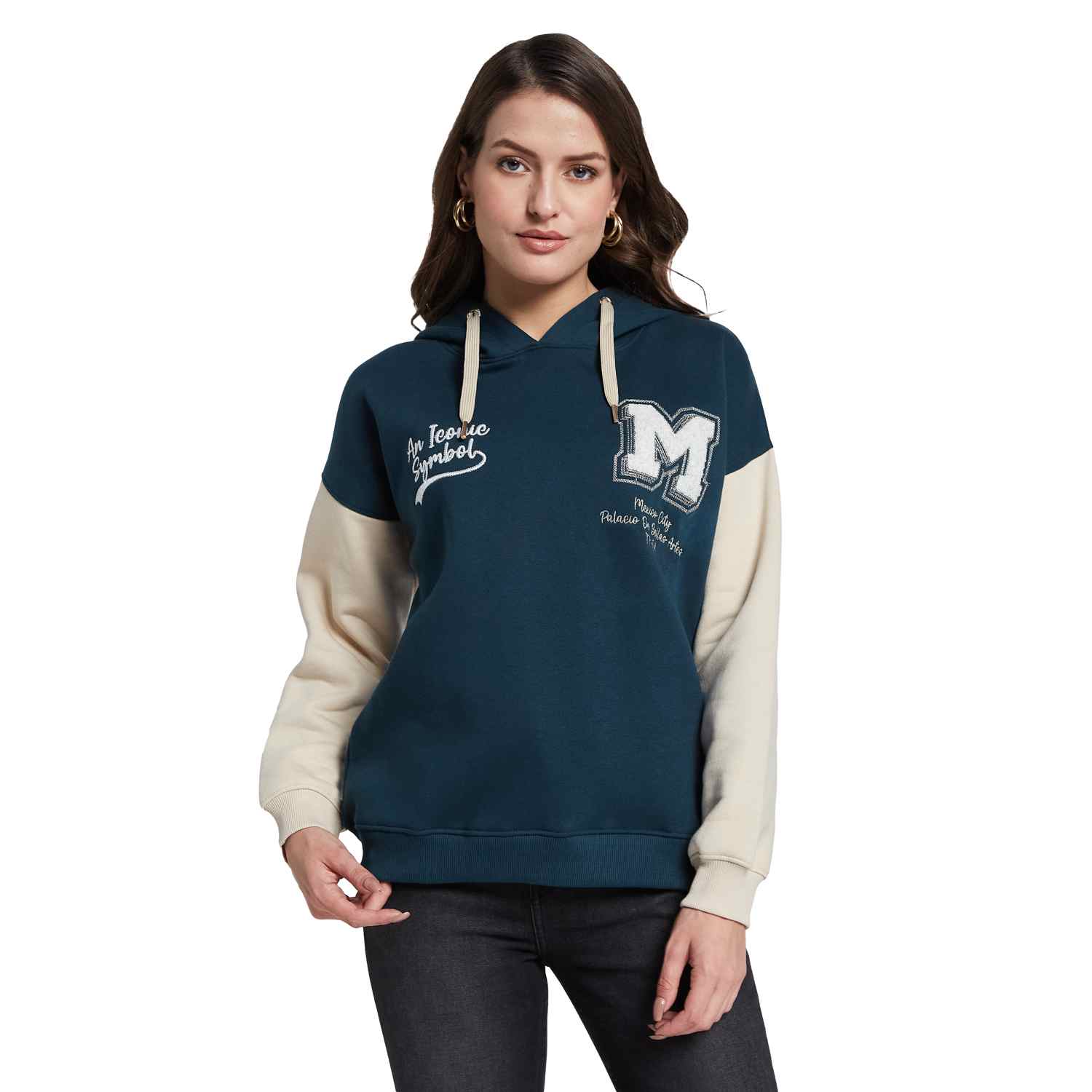 METTLE Women Printed Hooded Sweatshirt