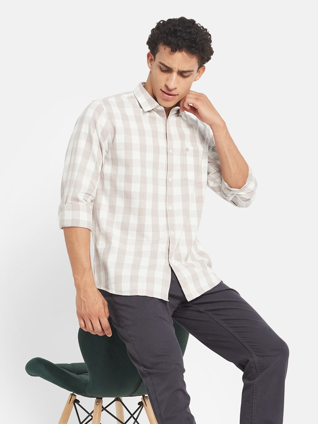 METTLE SS25 Checked Spread Collar Cotton Casual Shirt