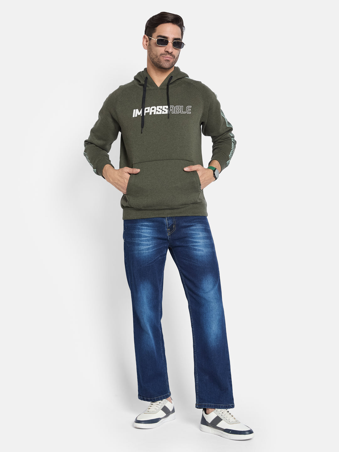 Octave Men Printed Hooded Pullover Sweatshirt