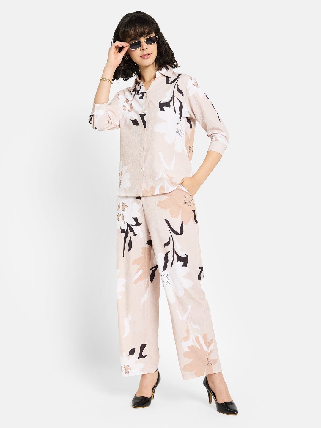 METTLE Women Floral Printed Polo Collar T-shirt