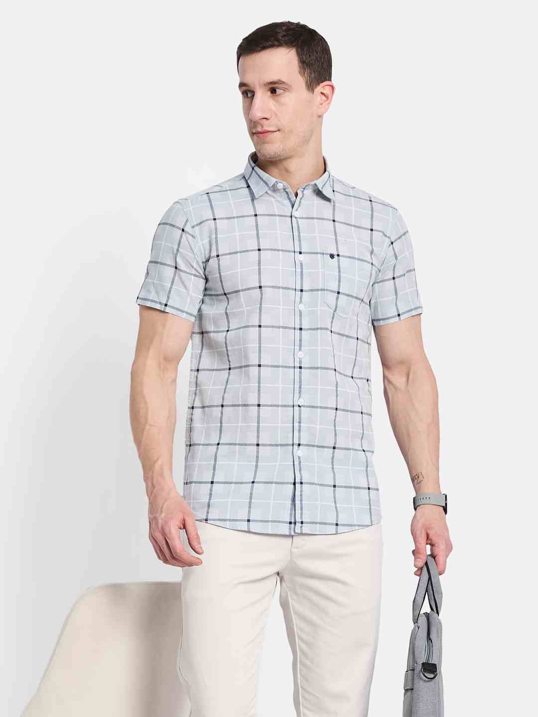 METTLE Men Opaque Checked Casual Shirt