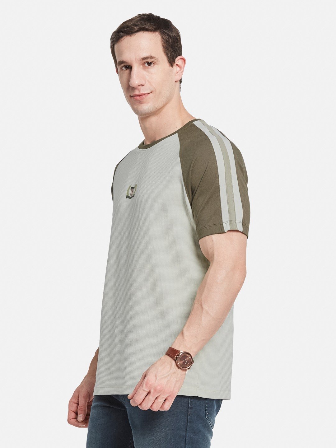 CUT N SEW ROUND NECK BOX KNIT T-SHIRT