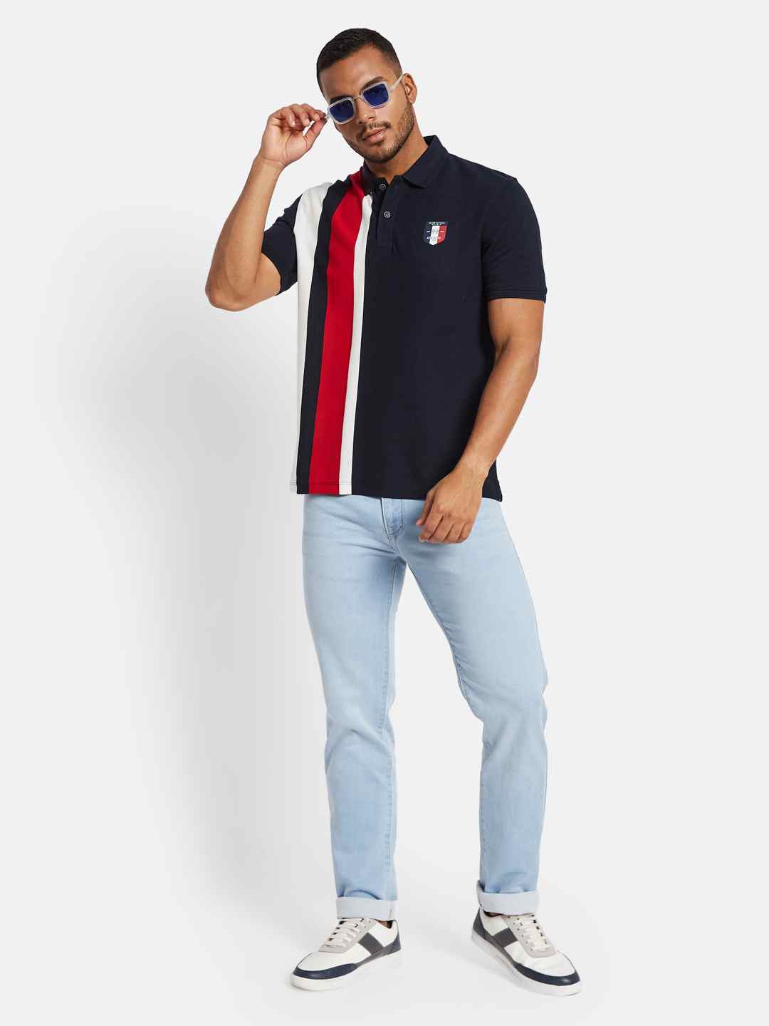 Octave Men Colourblocked Polo Collar T-shirt