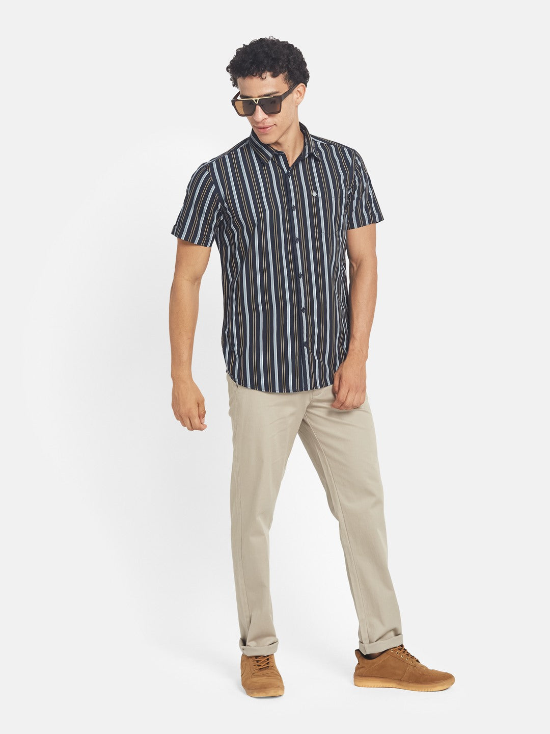 METTLE SS25 Vertical Striped Spread Collar Cotton Casual Shirt