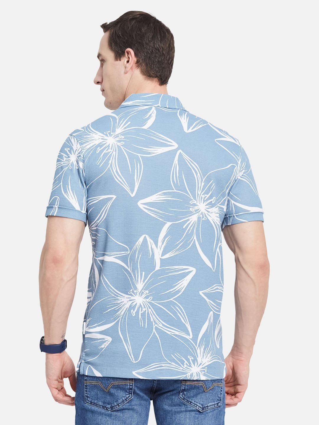 Octave Men Floral Printed Polo Collar Tropical T-shirt