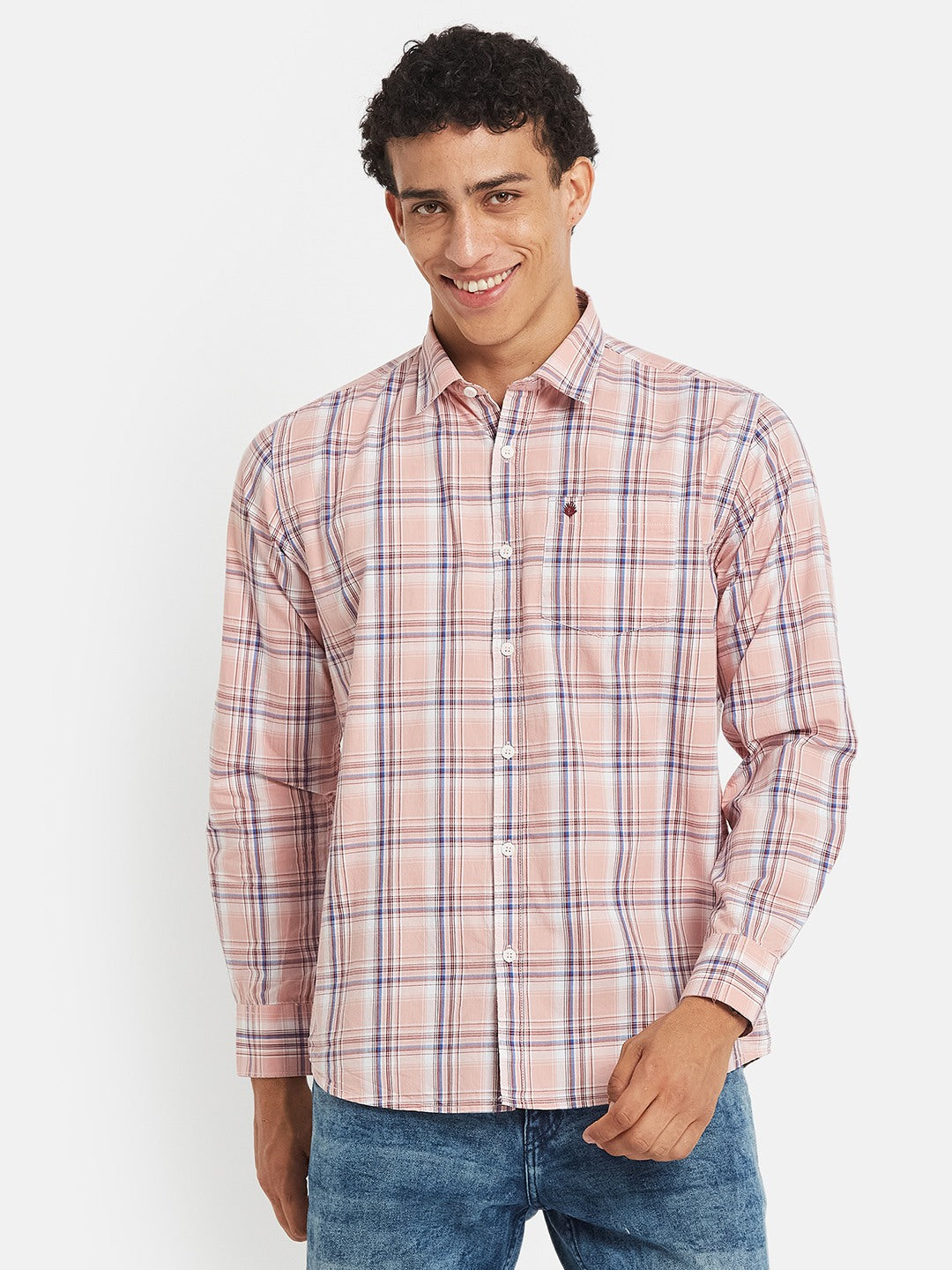 METTLE SS25 Checked Cotton Spread Collar Casual Shirt