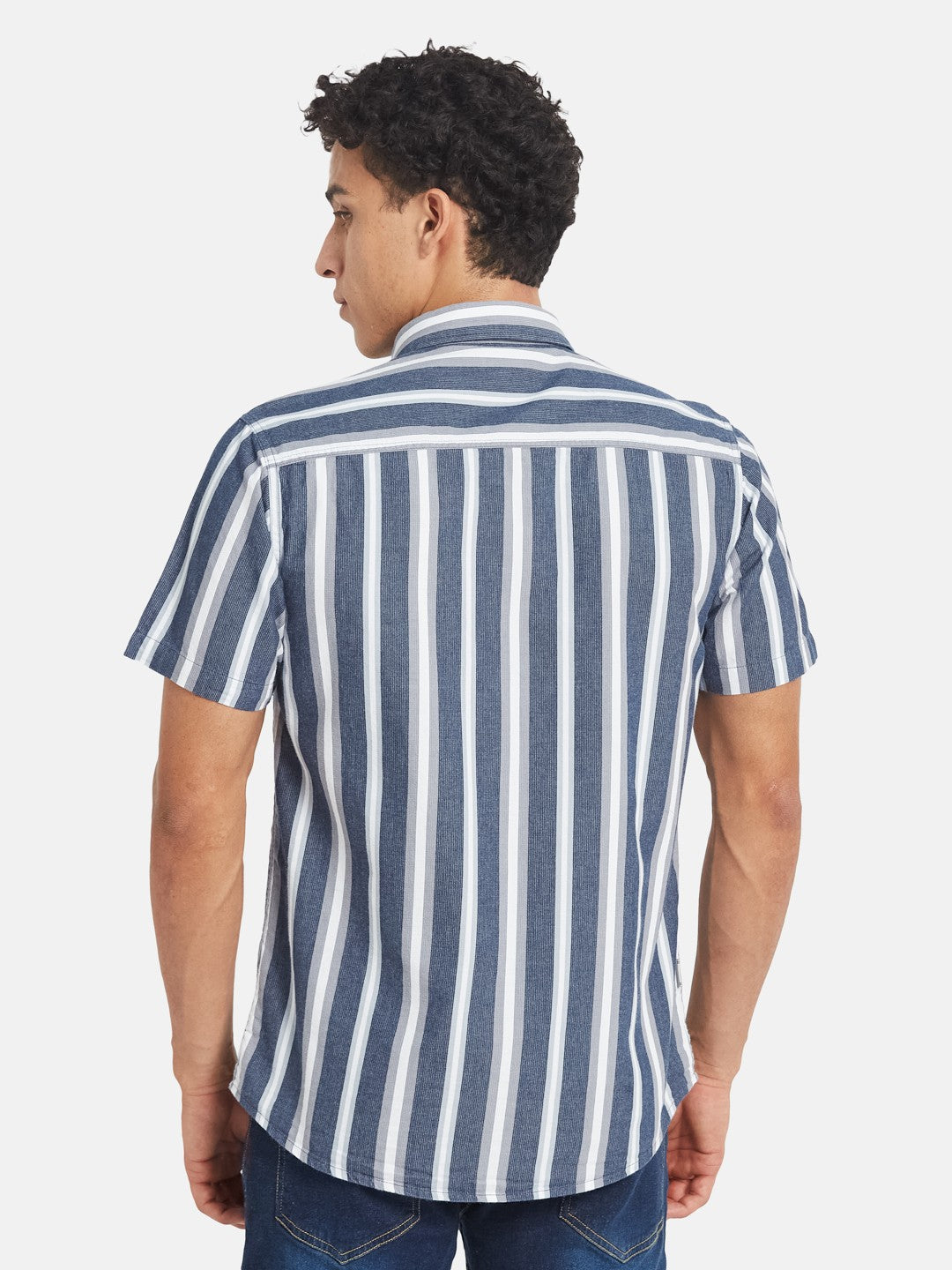 METTLE Men Vertical Striped Spread Collar Cotton Casual Shirt