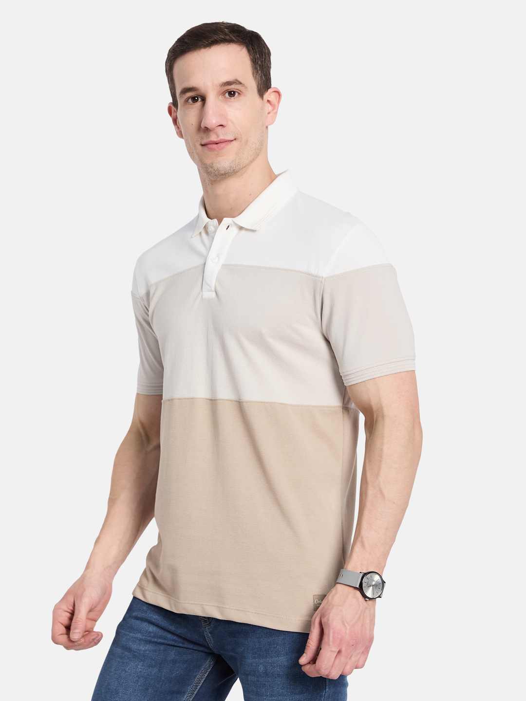 Octave Men Colourblocked Polo Collar T-shirt