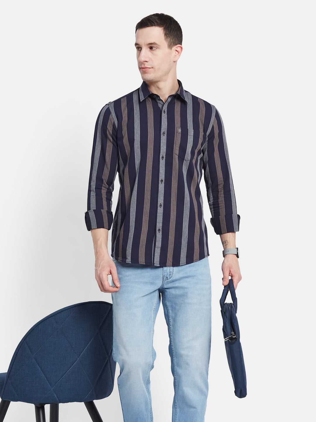 METTLE Men Multi Stripes Opaque Striped Casual Shirt