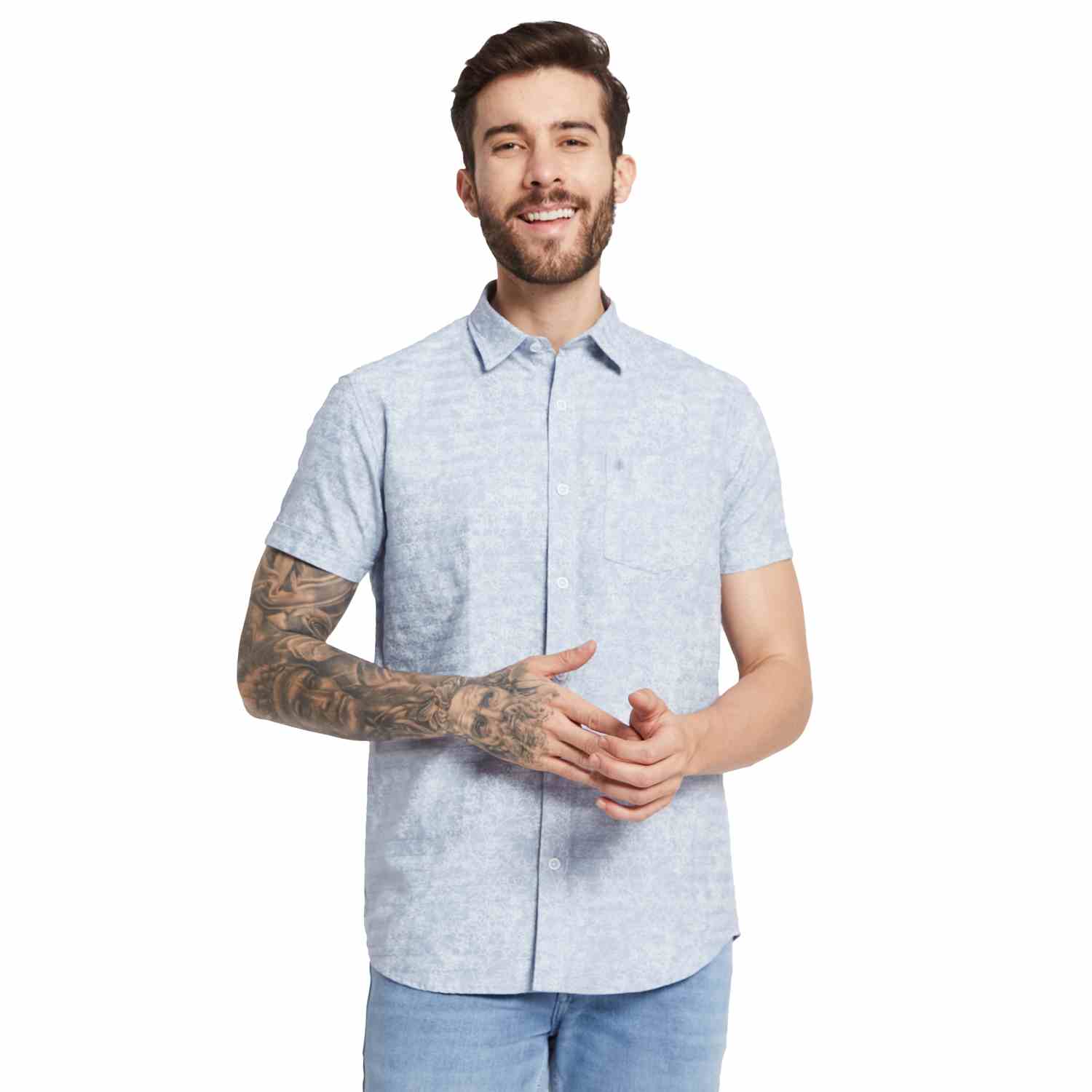 Mettle Floral Printed Spread Collar Cotton Casual Shirt