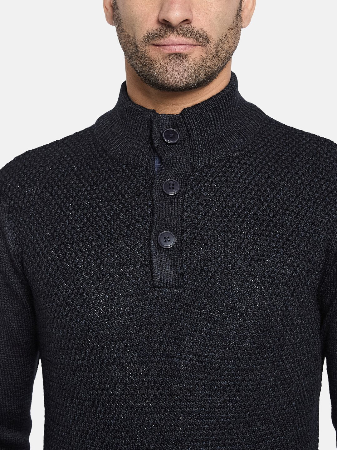 METTLE Men Self Design Mock Collar Sweater