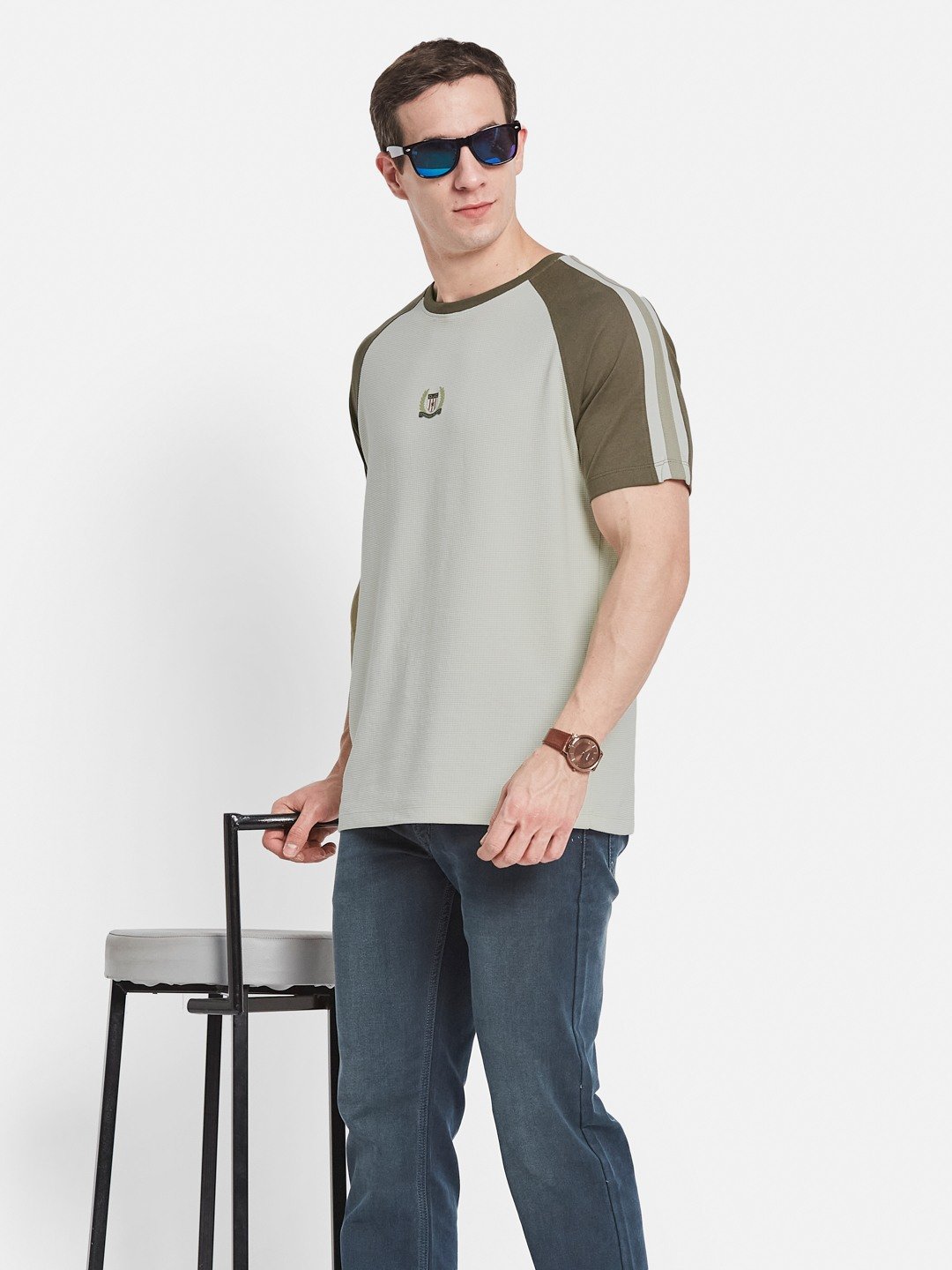 CUT N SEW ROUND NECK BOX KNIT T-SHIRT