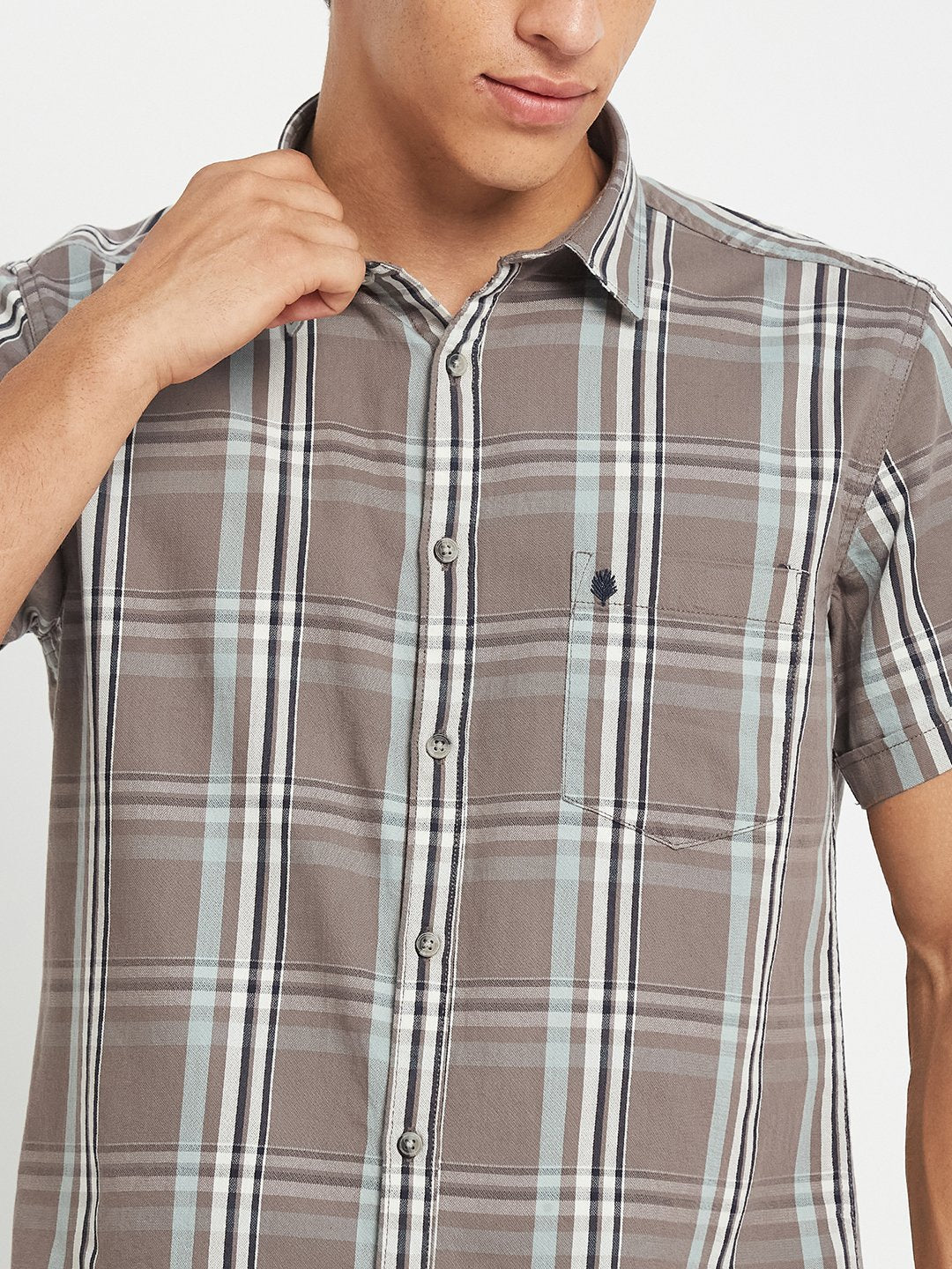 METTLE Men Tartan Checked Spread Collar Cotton Casual Shirt