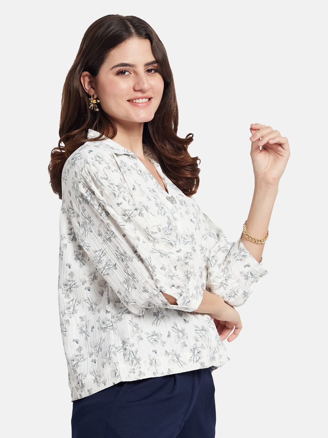 METTLE Women Floral Printed Cotton Shirt Style Top