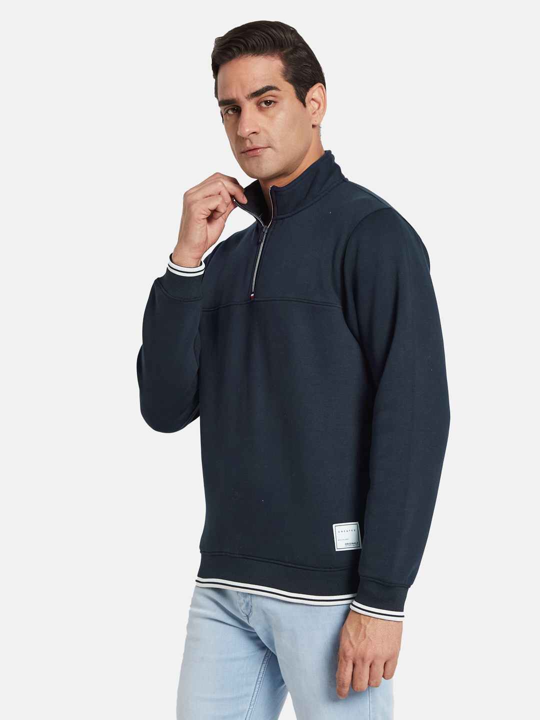 Octave Men Long Sleeves Mandarin Collar Front-Open Sweatshirt