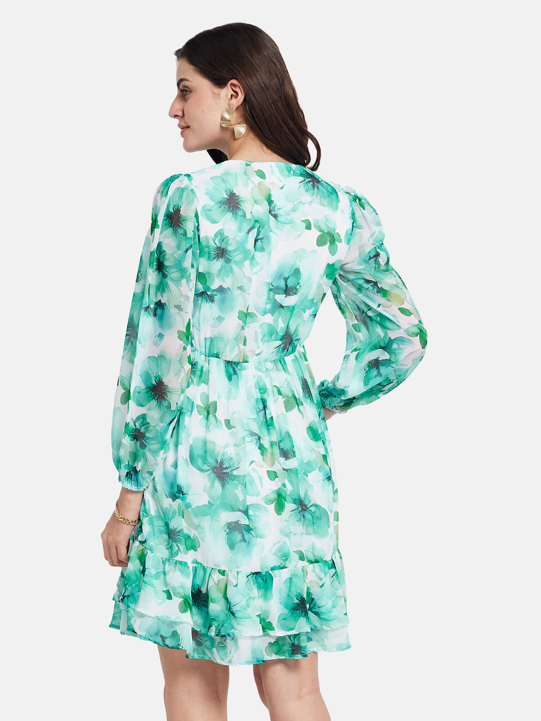 METTLE Women Floral Printed Round Neck Fit & Flare Mini Dress