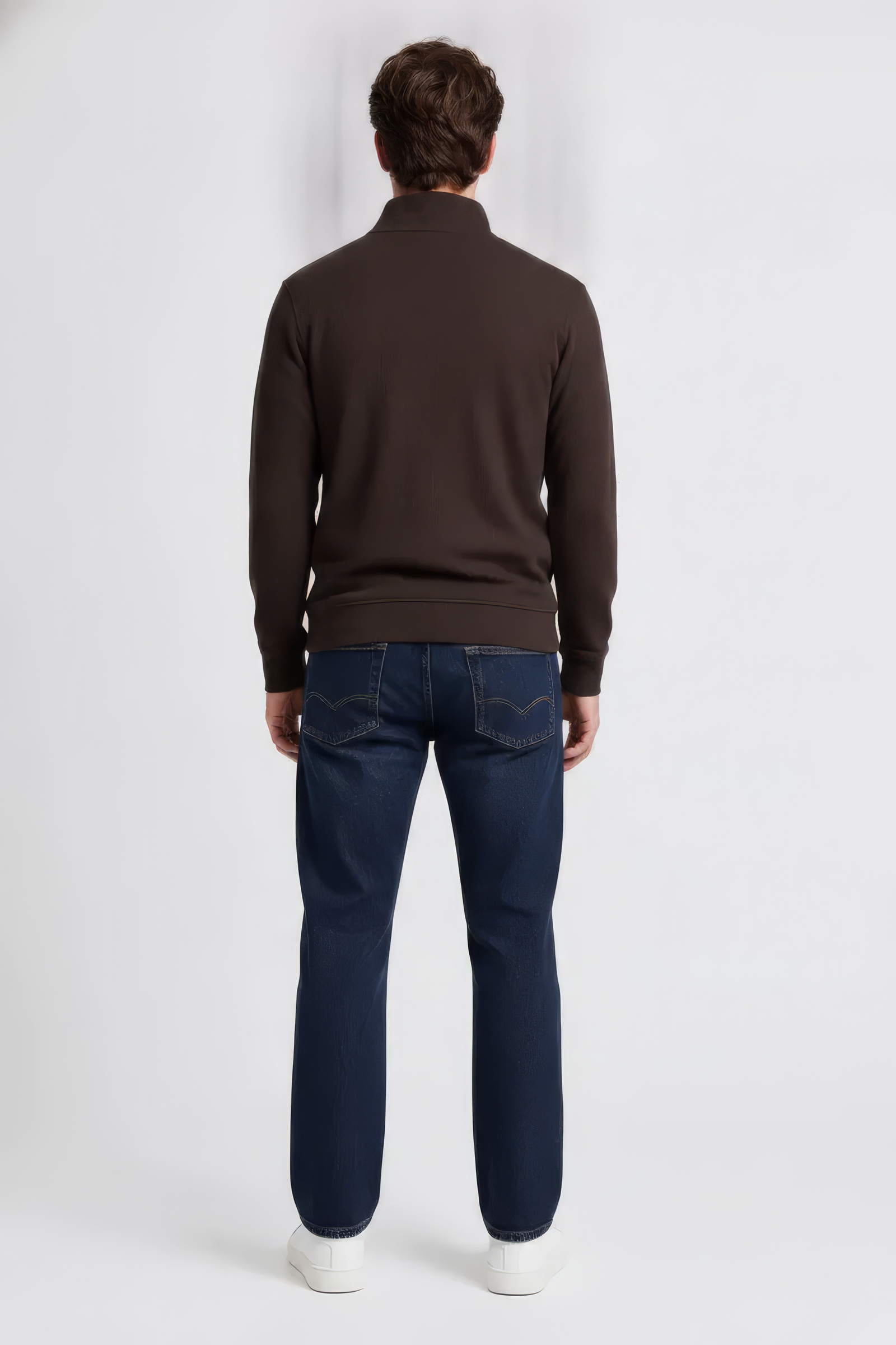 Men’s Espresso Brushed Seersucker Half Zip Sweatshirt with Standing Collar