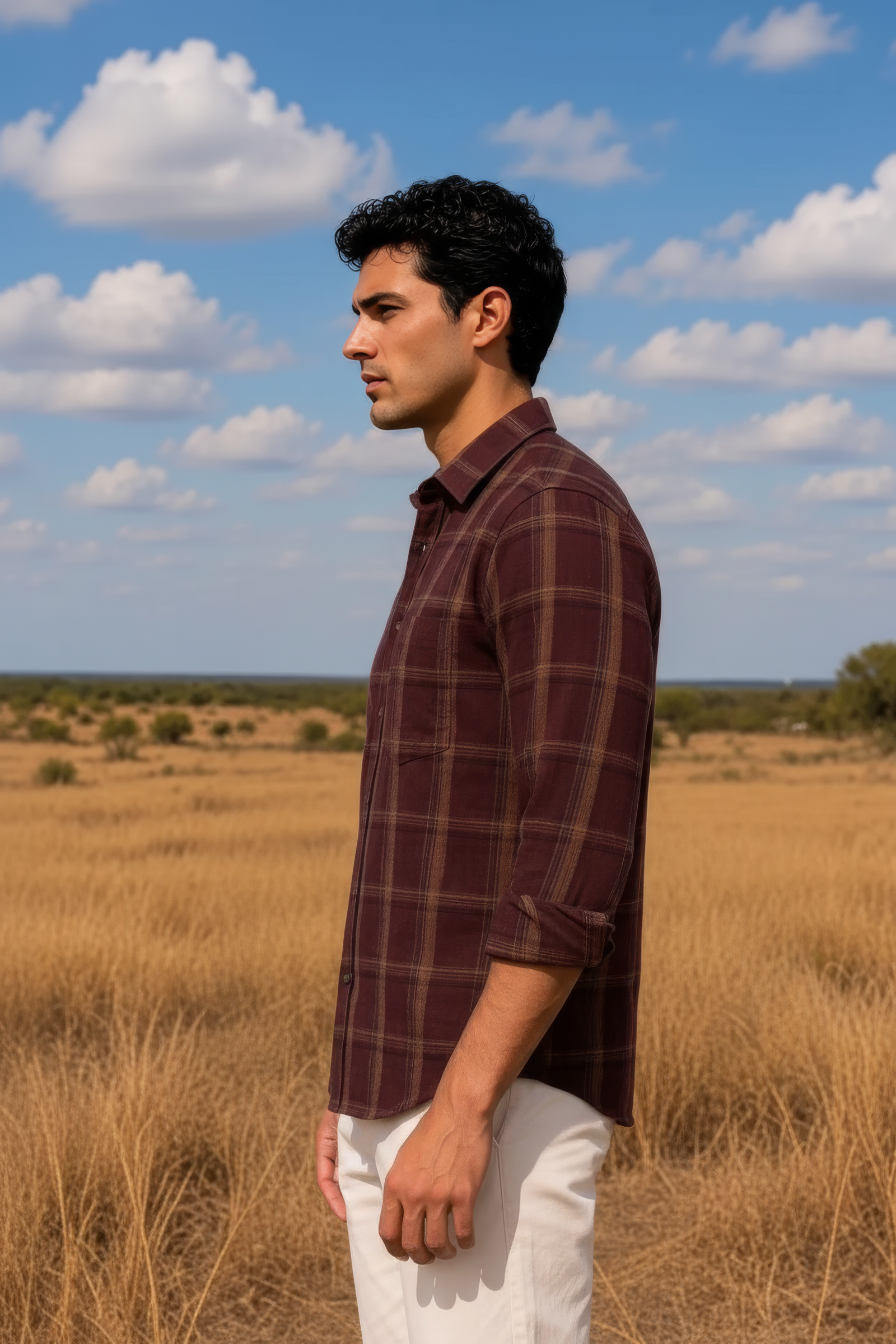 Men’s Coffee Check Cotton Corduroy Full Sleeve Shirt