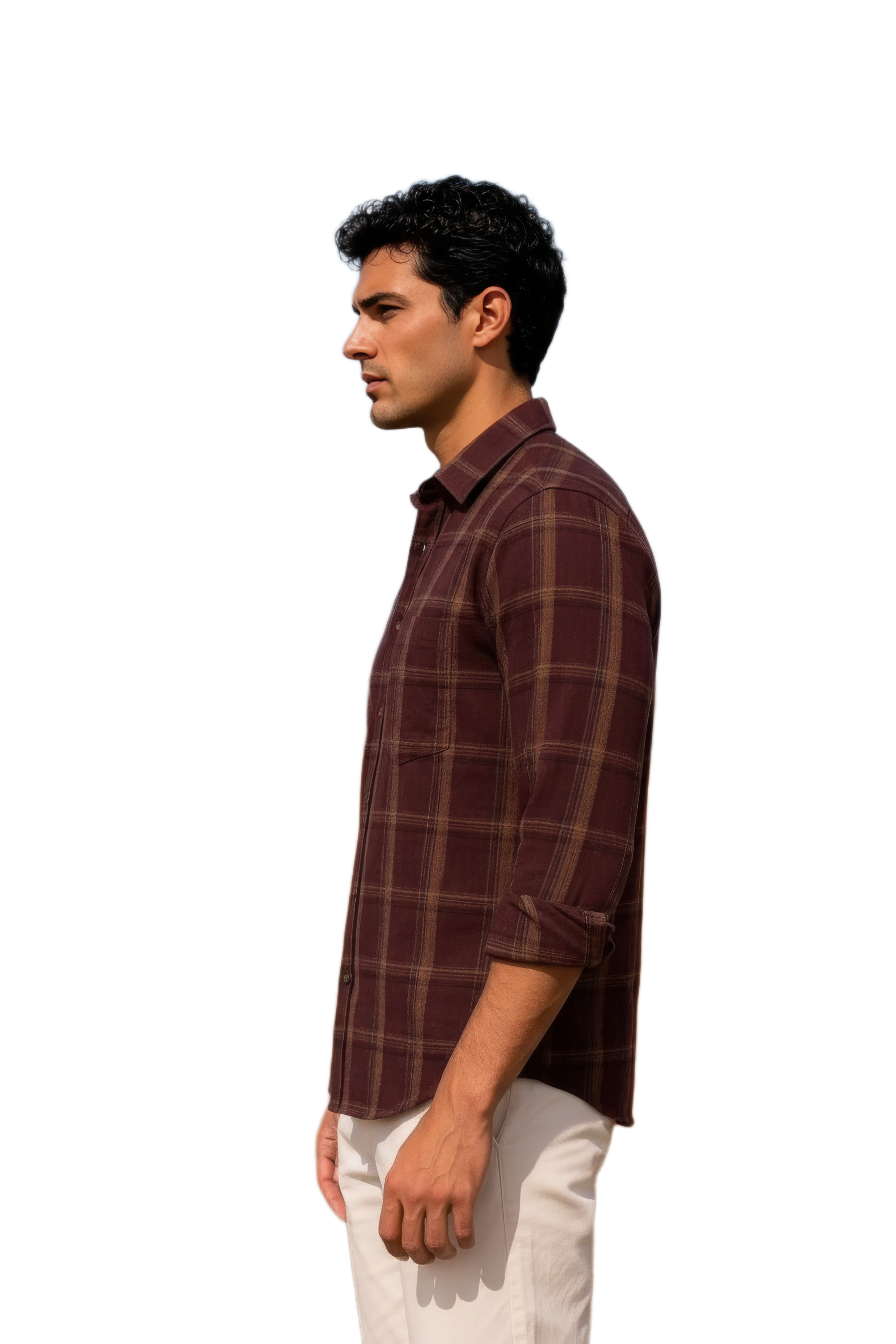 Men’s Coffee Check Cotton Corduroy Full Sleeve Shirt