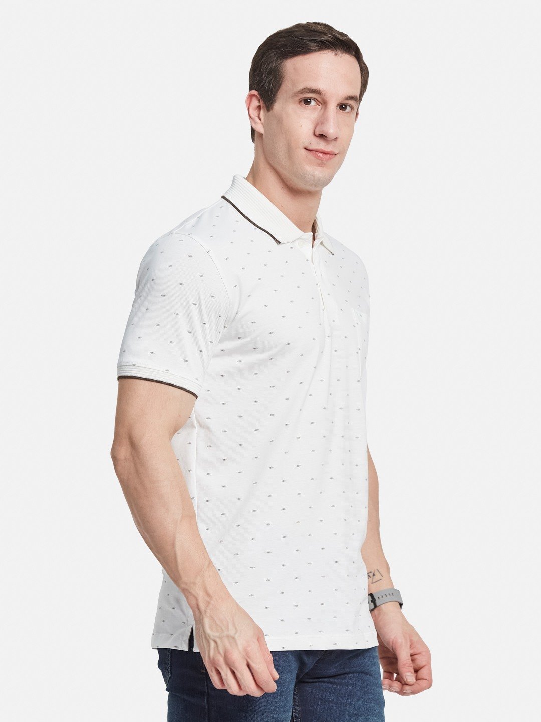 AOP MOTIF PRINT  POLO NECK COTTON  T-SHIRT