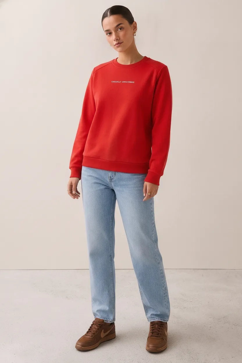 Women Black Cotton Fleece | Round Neck Full Sleeves Casual Winter Sweatshirt
