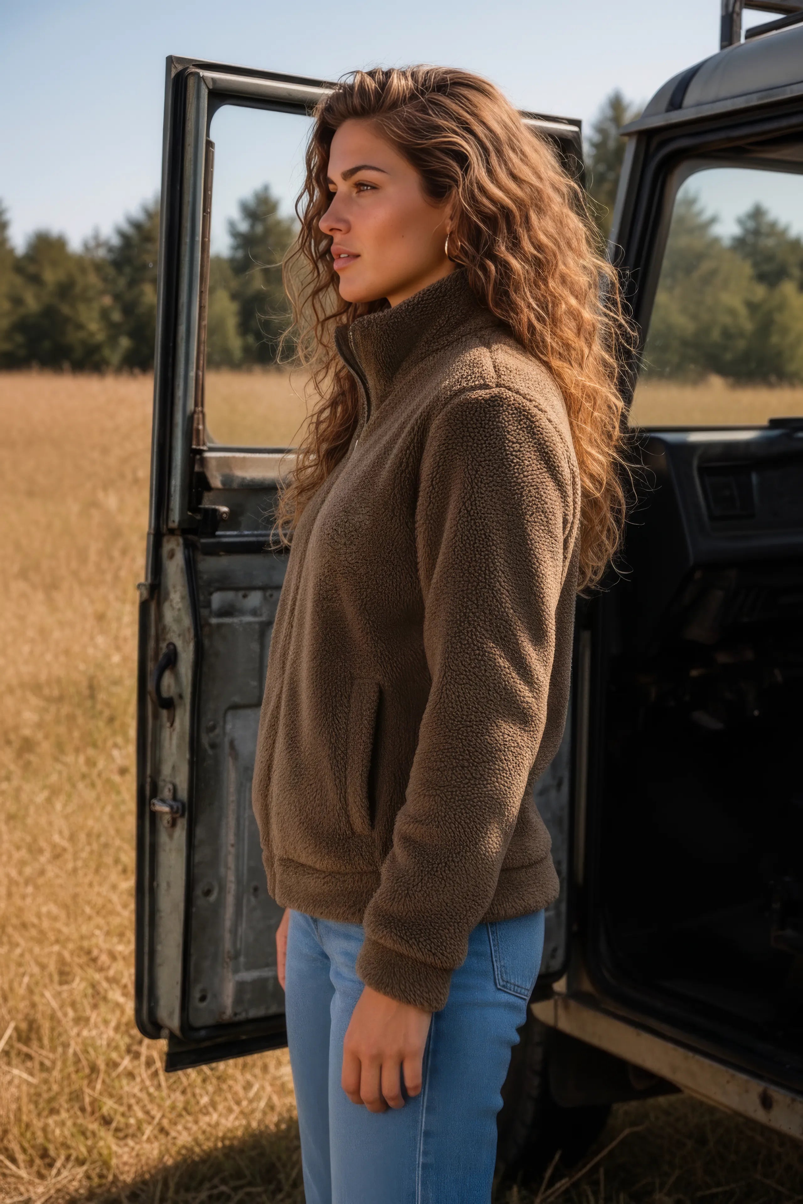 Women Tan Double Sided Coral Fur Full Zip | Soft Winter Sweatshirt